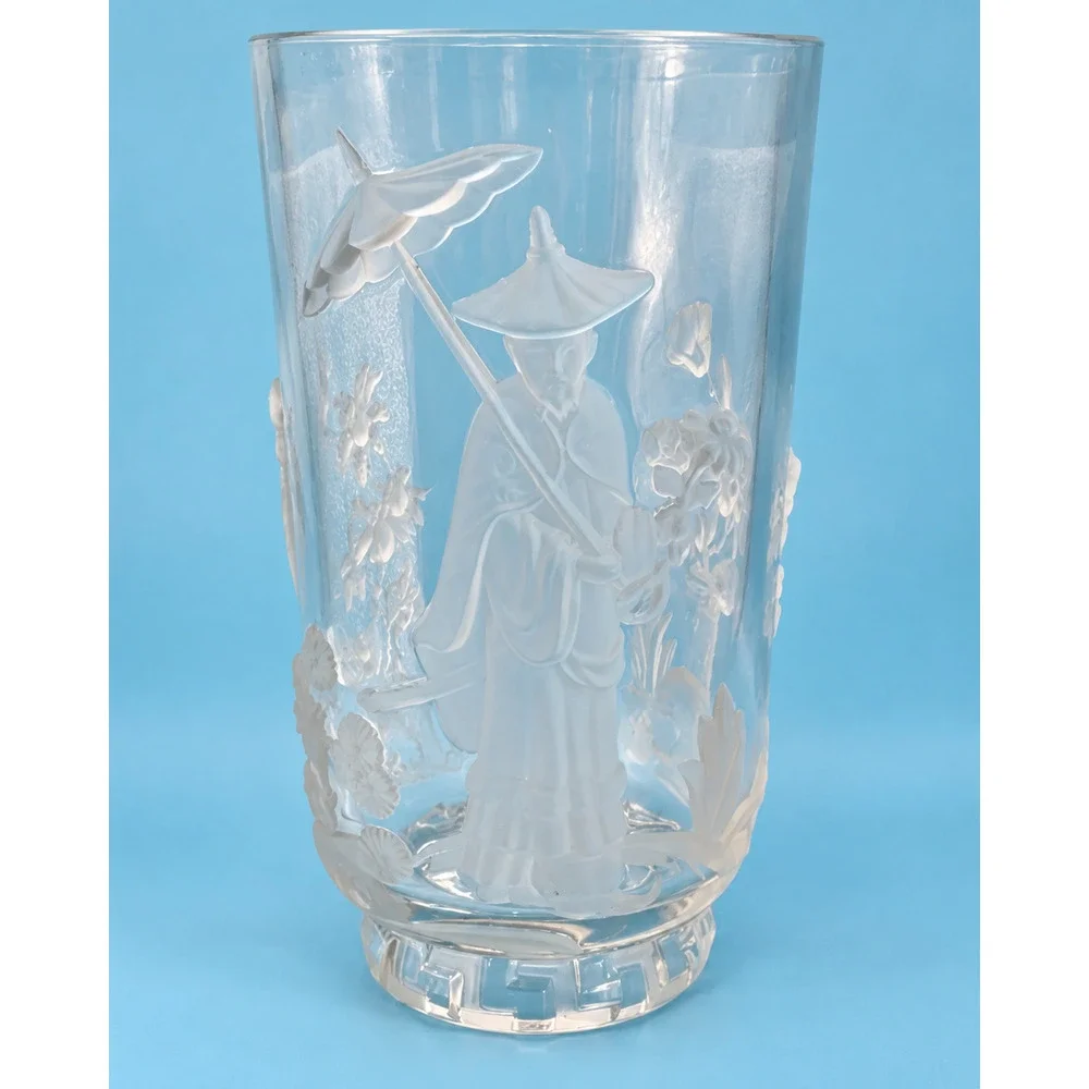 Signed Verlys Mandarin Vase 1930s French Art Deco Frosted Chinoiserie 9.25”